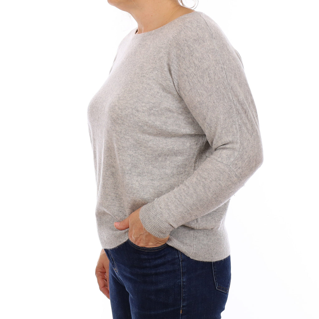 Smoke Grey Cashmere Batwing Boat Neck Jumper Medium