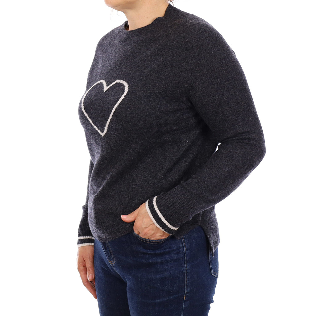 The White Company Graphite Grey Heart Motif Cashmere Crew Neck Jumper Medium