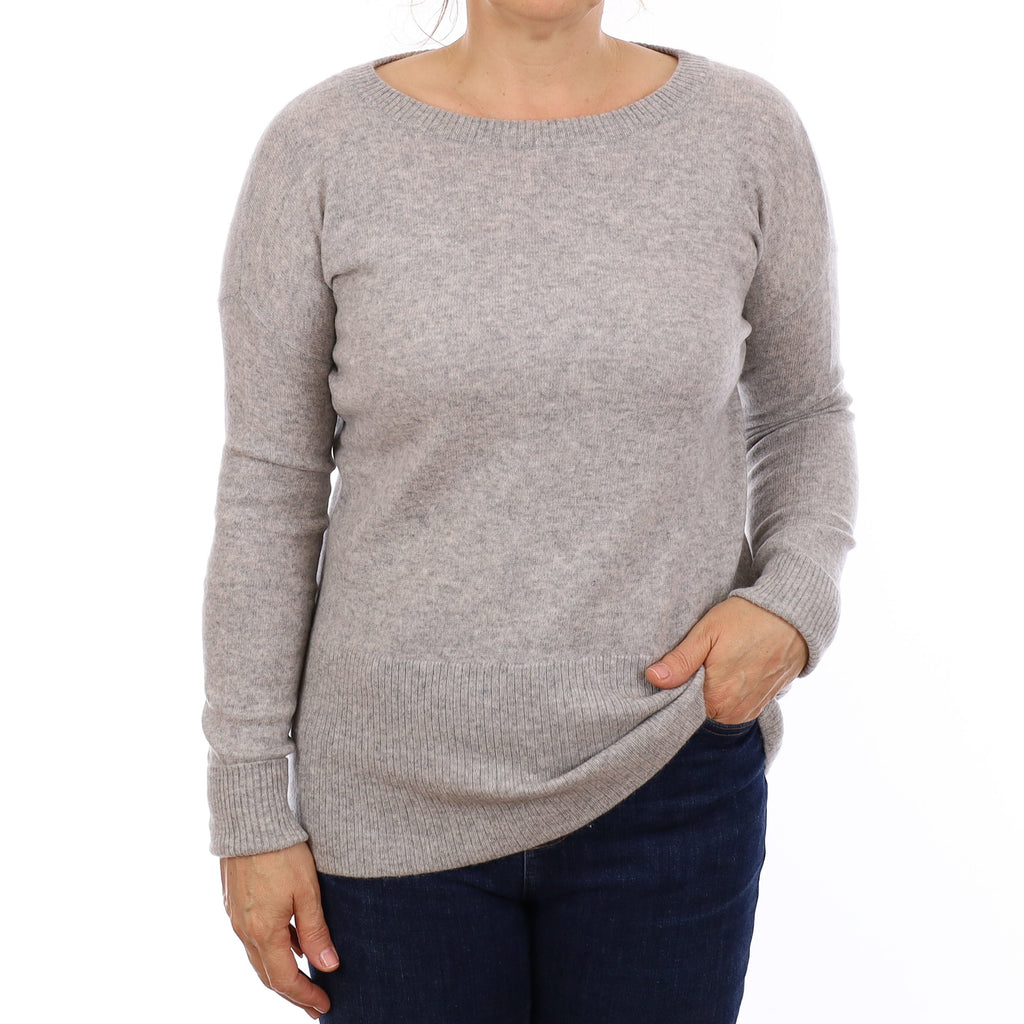 Smoke Grey Cashmere Split Back Crew Neck Jumper Medium