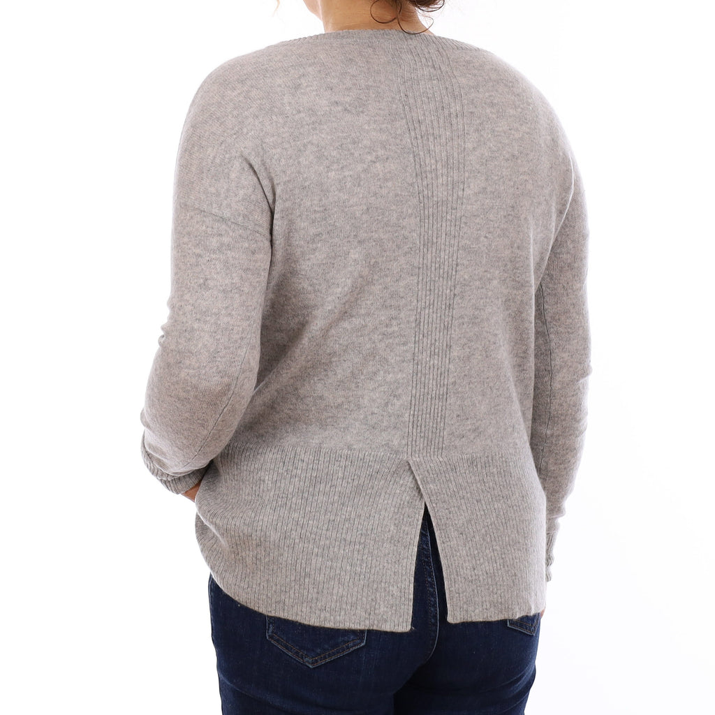 Smoke Grey Cashmere Split Back Crew Neck Jumper Medium