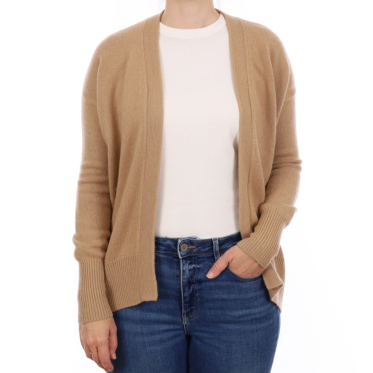 Theory Camel Chunky Cashmere Edge to Edge Cardigan Small