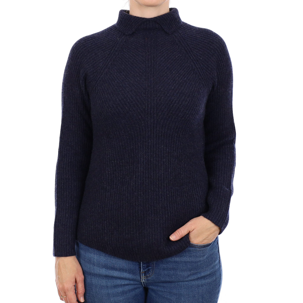Theory Midnight Blue Rib Cashmere Split Polo Neck Jumper Small