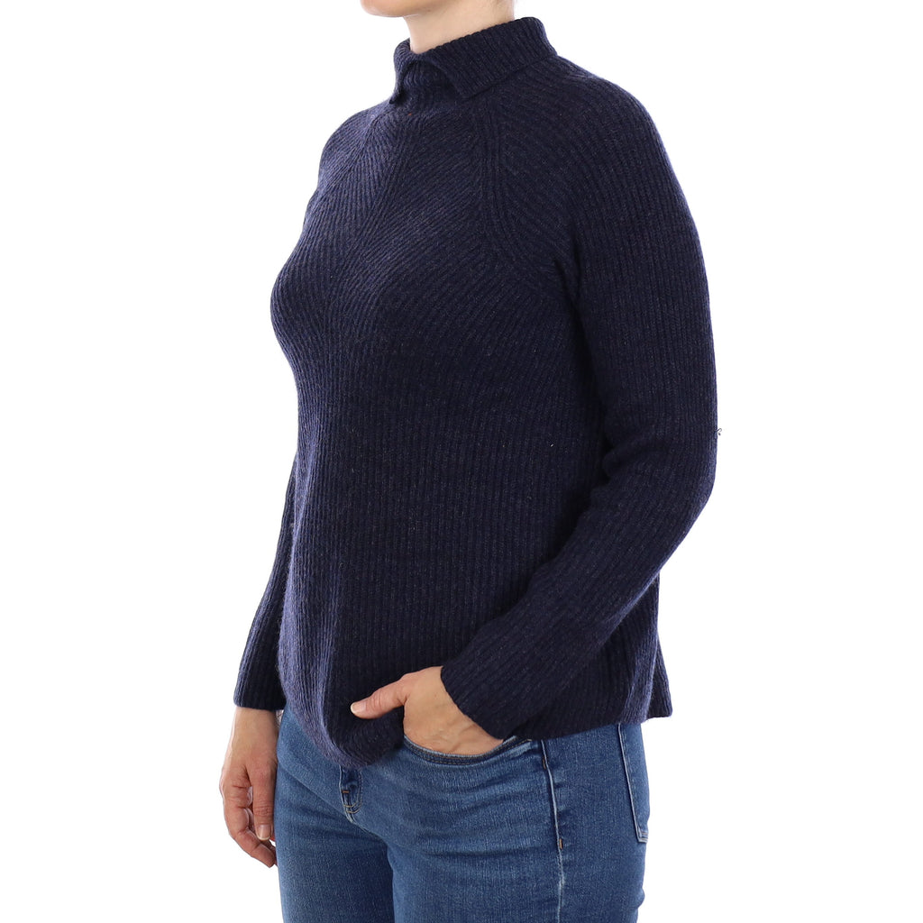 Theory Midnight Blue Rib Cashmere Split Polo Neck Jumper Small