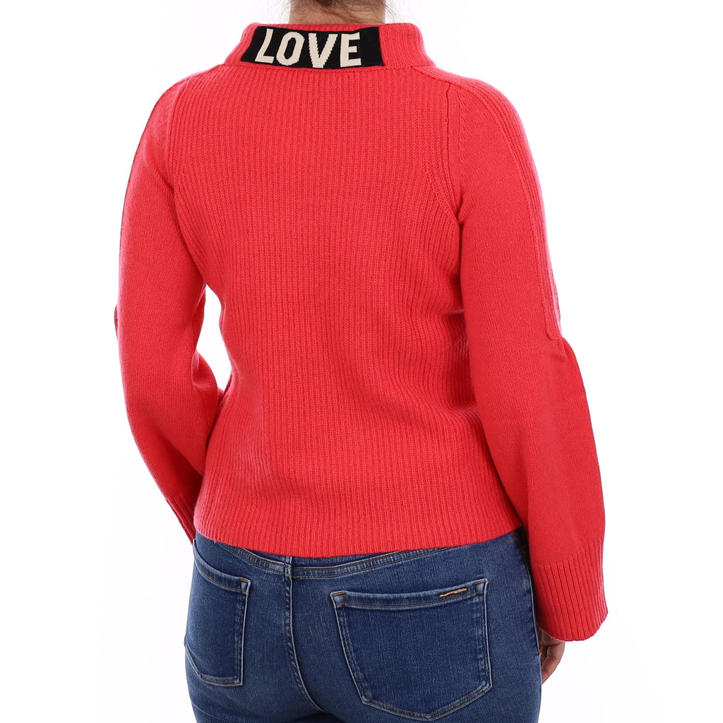 Dorothee Schumacher Flamingo Pink Slogan Cashmere Funnel Neck Jumper Small