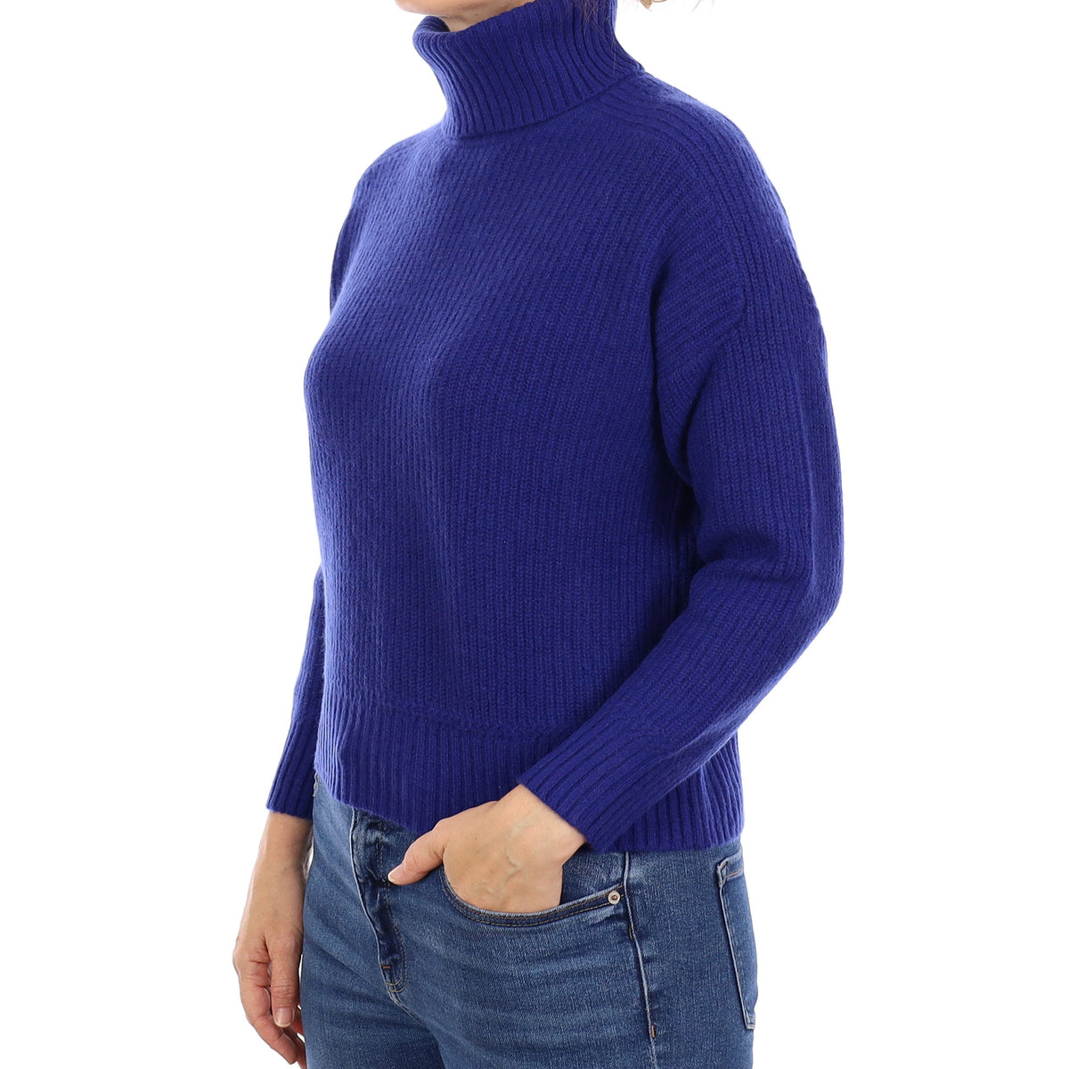 Admiral Blue Chunky Rib Cashmere Polo Neck Jumper Small