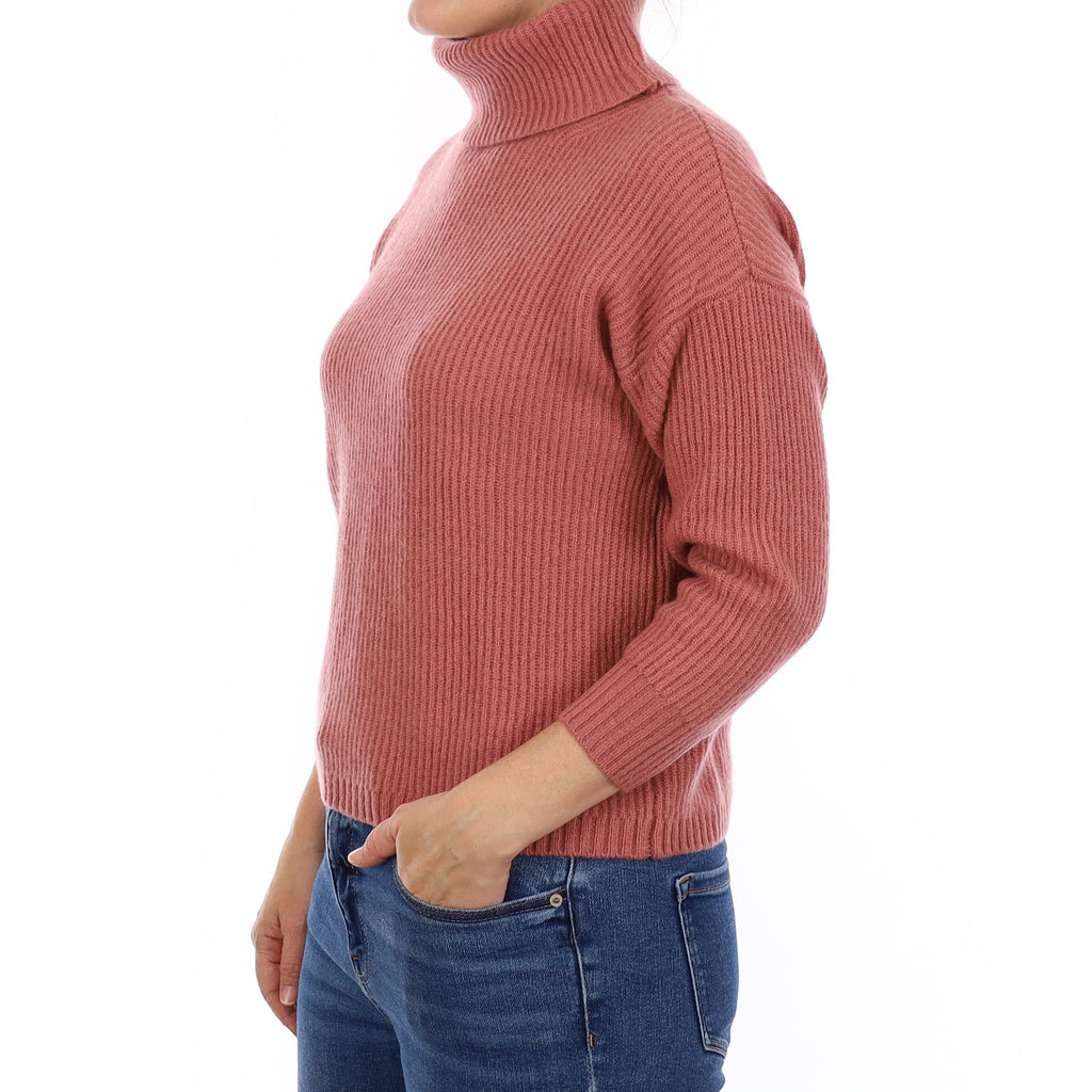 Max Mara Dusky Pink Rib Cashmere Polo Neck Jumper Small