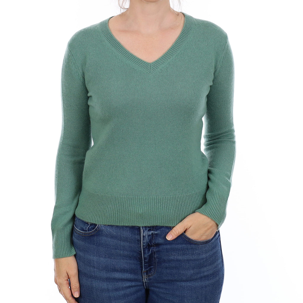 Theory Sea Foam Green Cashmere V Neck Jumper Small