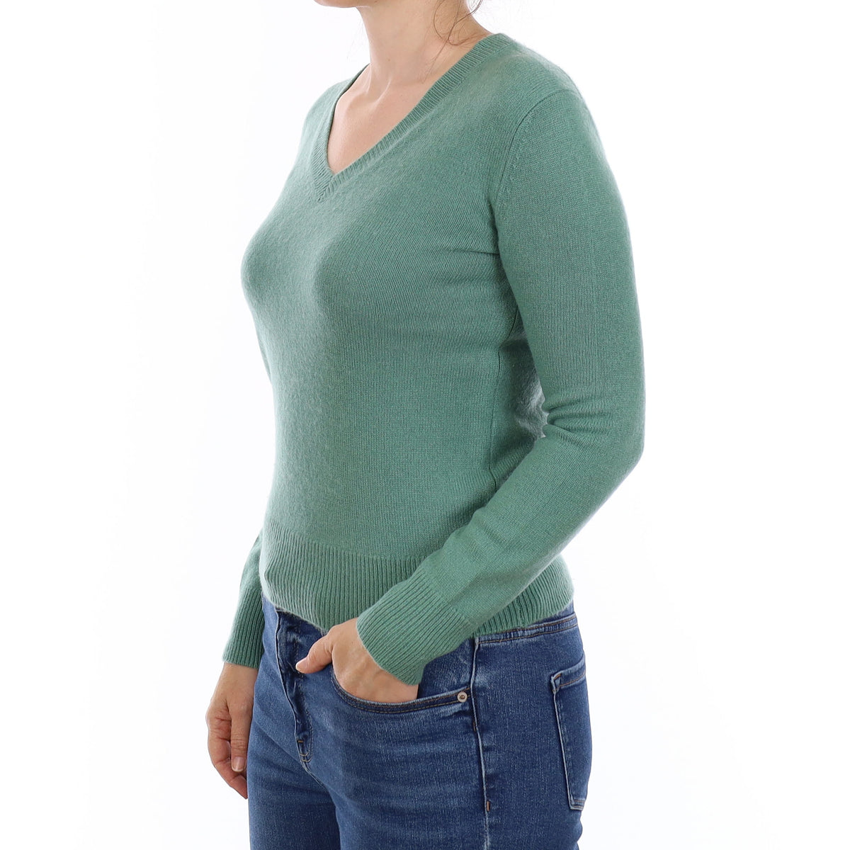 Theory Sea Foam Green Cashmere V Neck Jumper Small