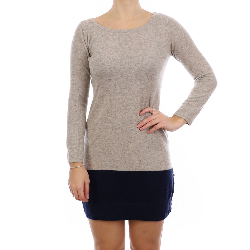 Grey and Navy Cashmere Pearl Button Dress Small