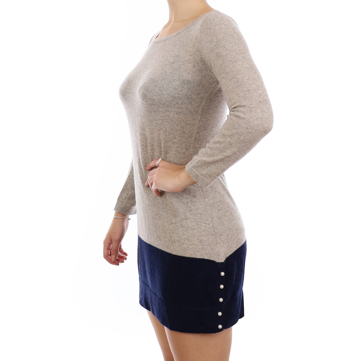 Grey and Navy Cashmere Pearl Button Dress Small