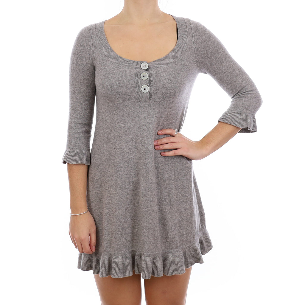 Smoke Grey Cashmere Ruffle Edged Mini Dress Small