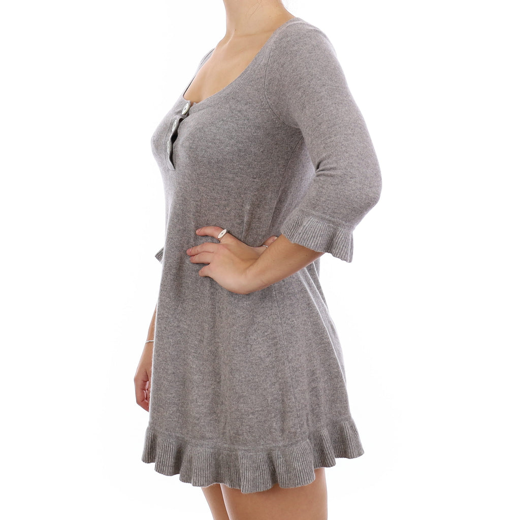 Smoke Grey Cashmere Ruffle Edged Mini Dress Small