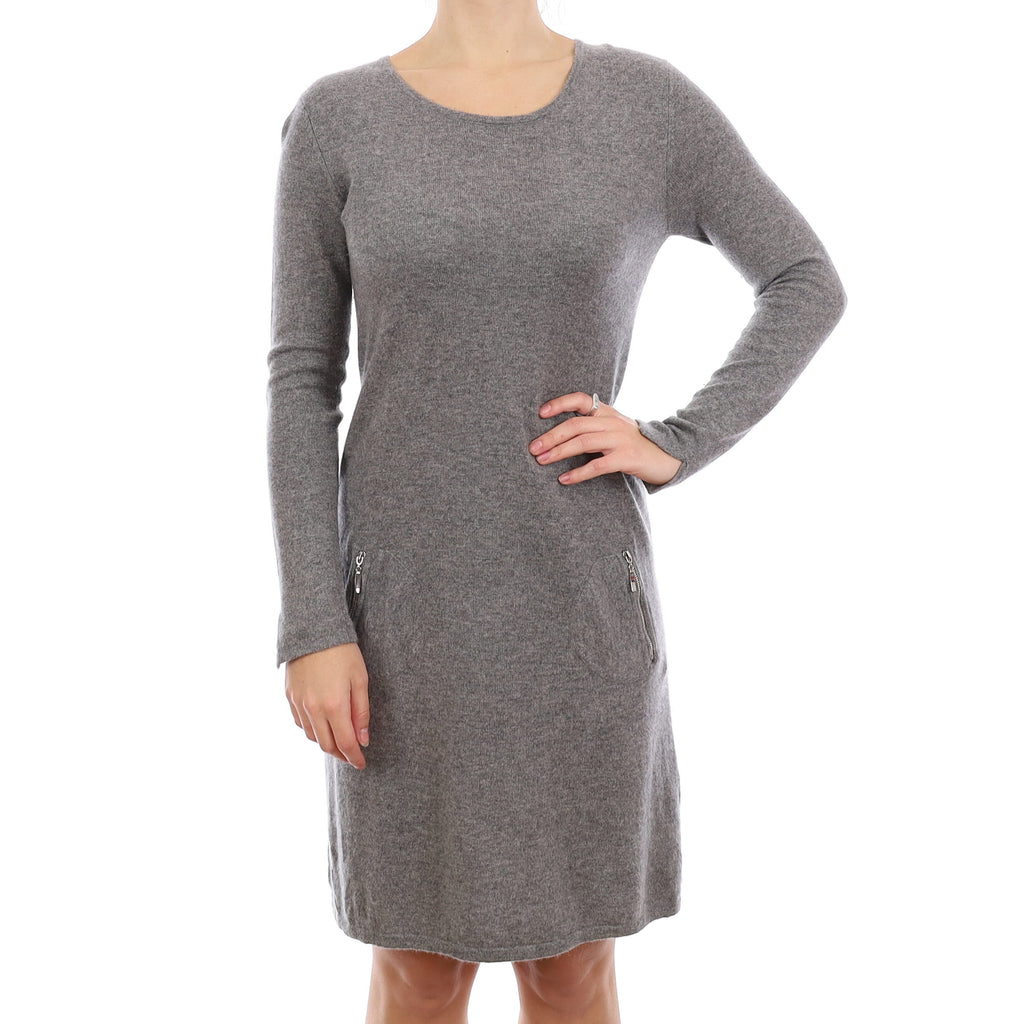 Ash Grey Cashmere Scoop Neck Dress with Pockets Small