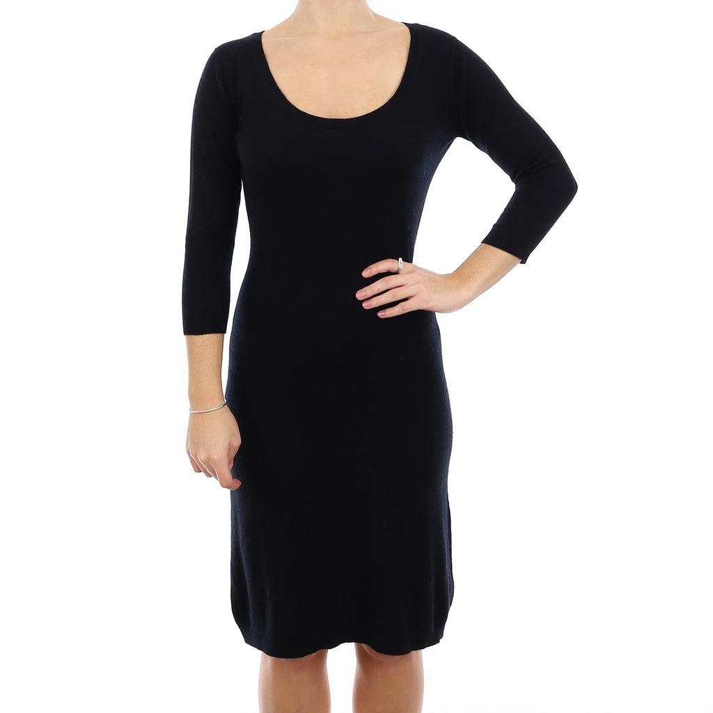 Scottish Brora Black Cashmere Scoop Neck Dress Small