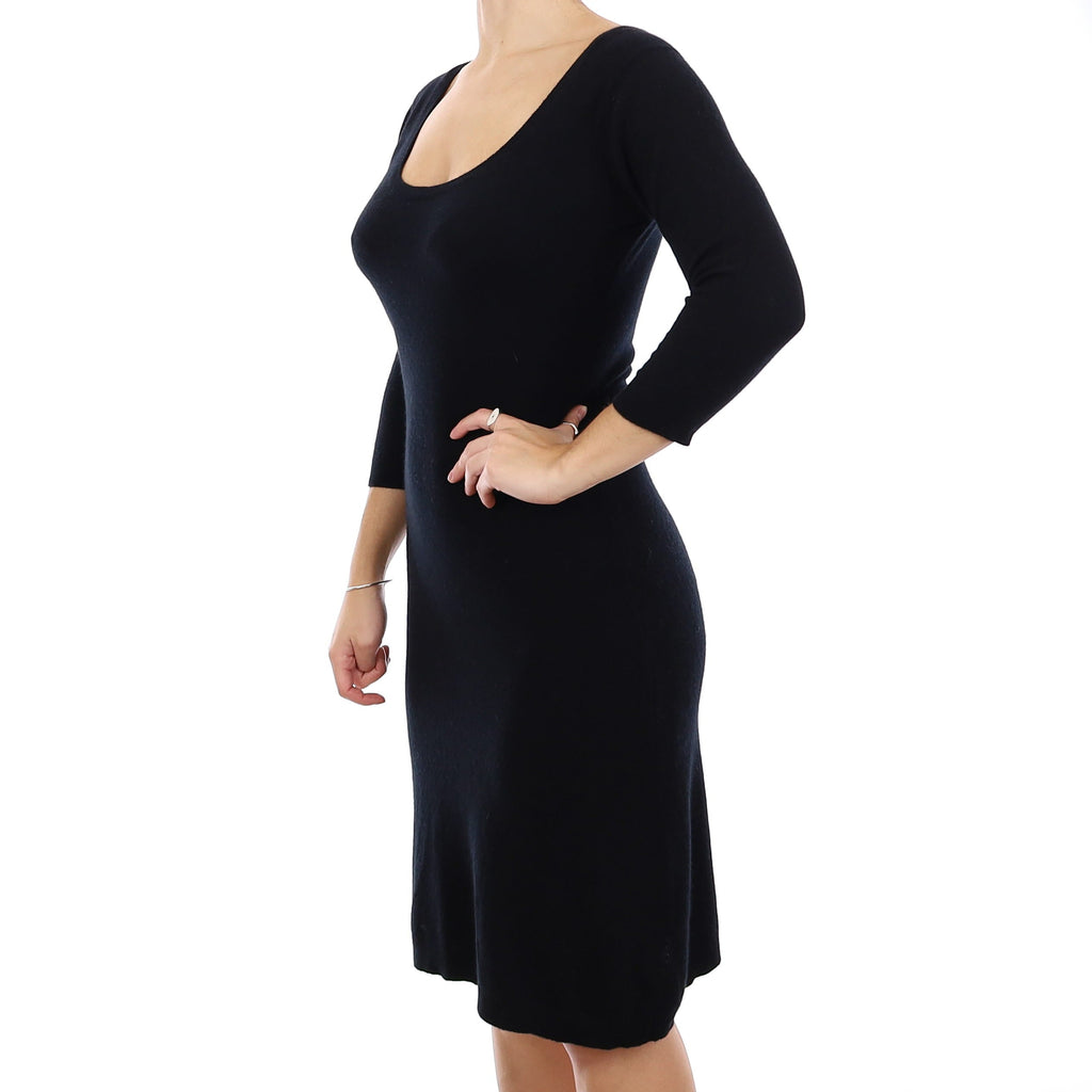 Scottish Brora Black Cashmere Scoop Neck Dress Small