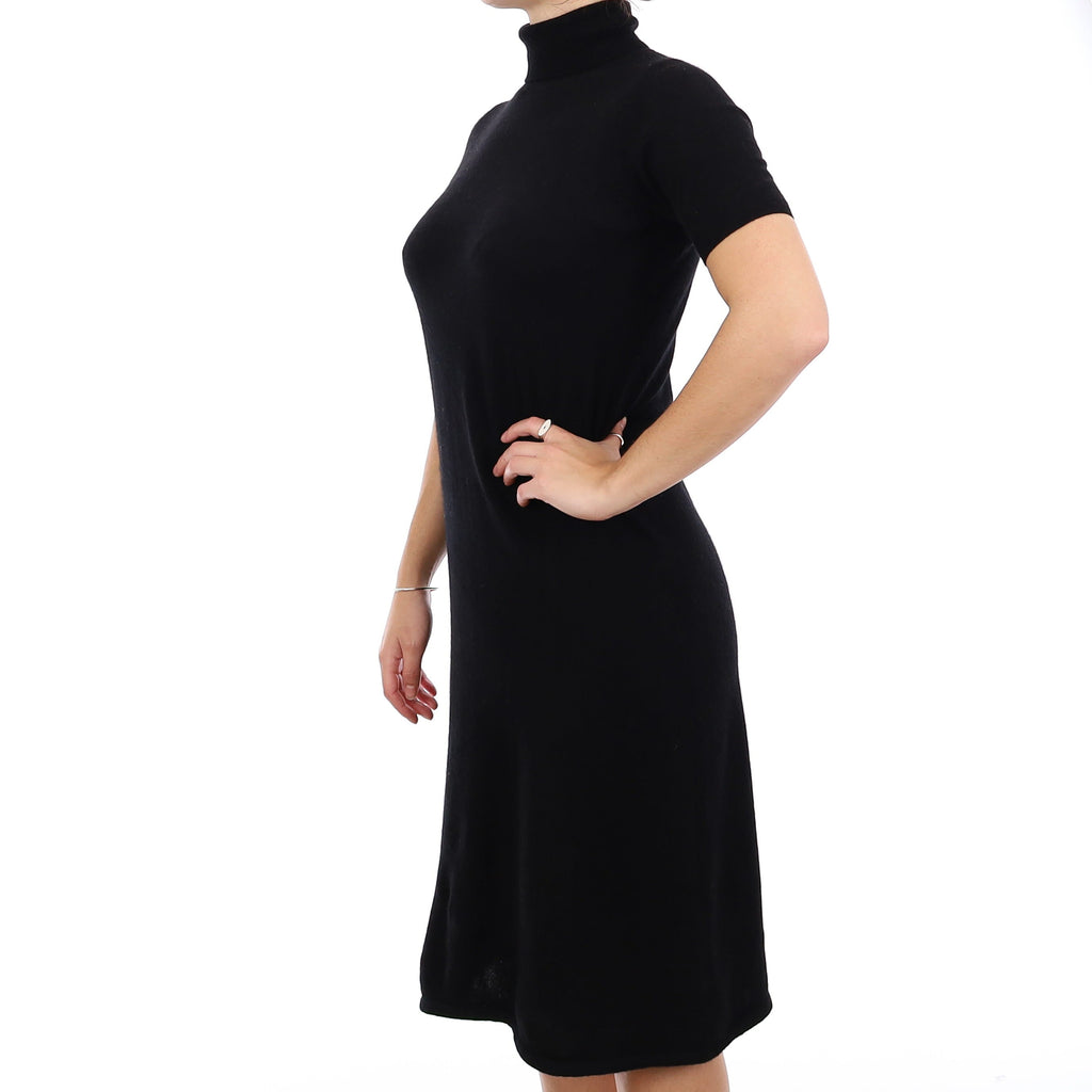 Black Cashmere Short Sleeve Polo Neck Dress Small
