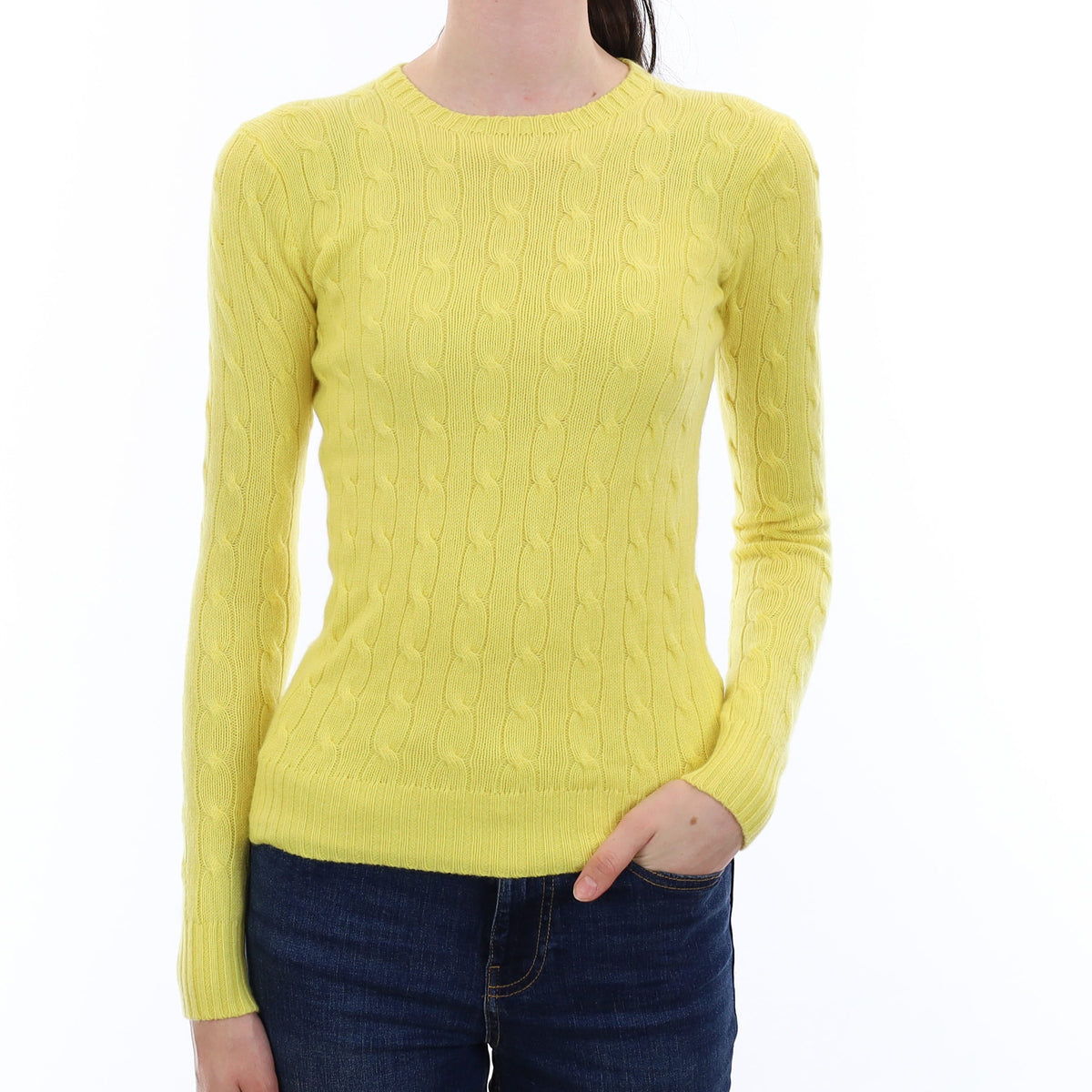 Ralph Lauren Primrose Yellow Cable Cashmere Crew Neck Jumper Extra Small
