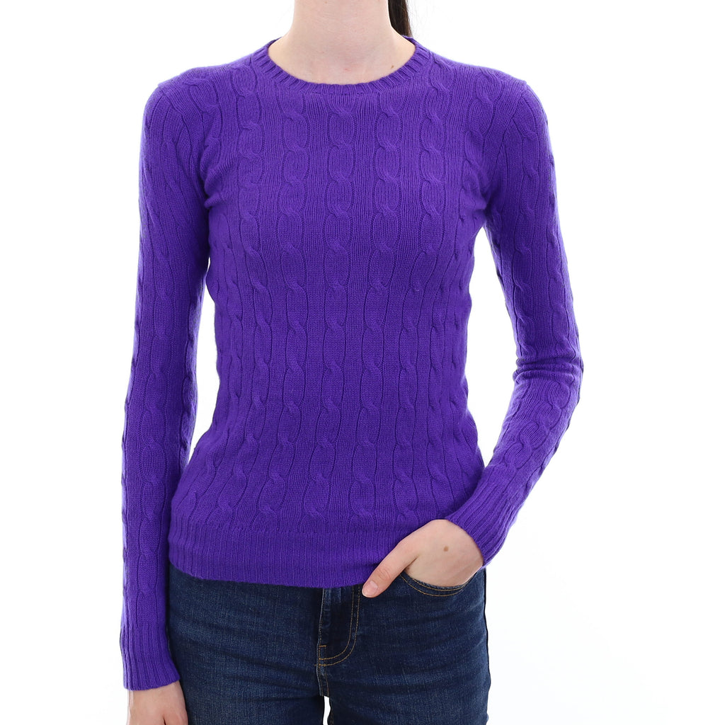 Ralph Lauren Royal Purple Cable Cashmere Crew Neck Jumper Extra Small