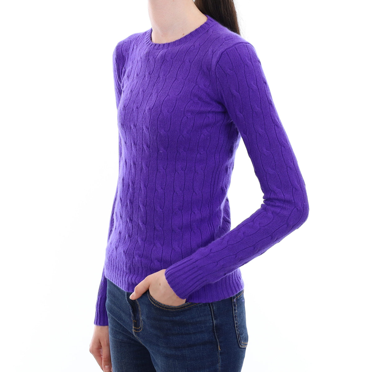 Ralph Lauren Royal Purple Cable Cashmere Crew Neck Jumper Extra Small