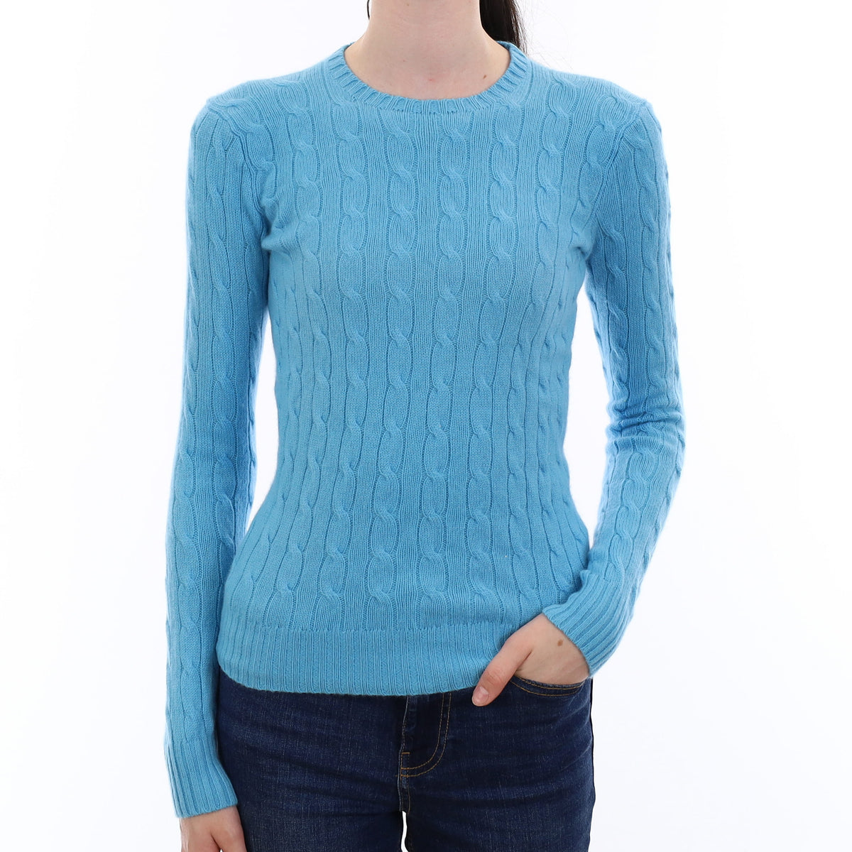 Ralph Lauren Mediterranean Blue Cable Cashmere Crew Neck Jumper Extra Small