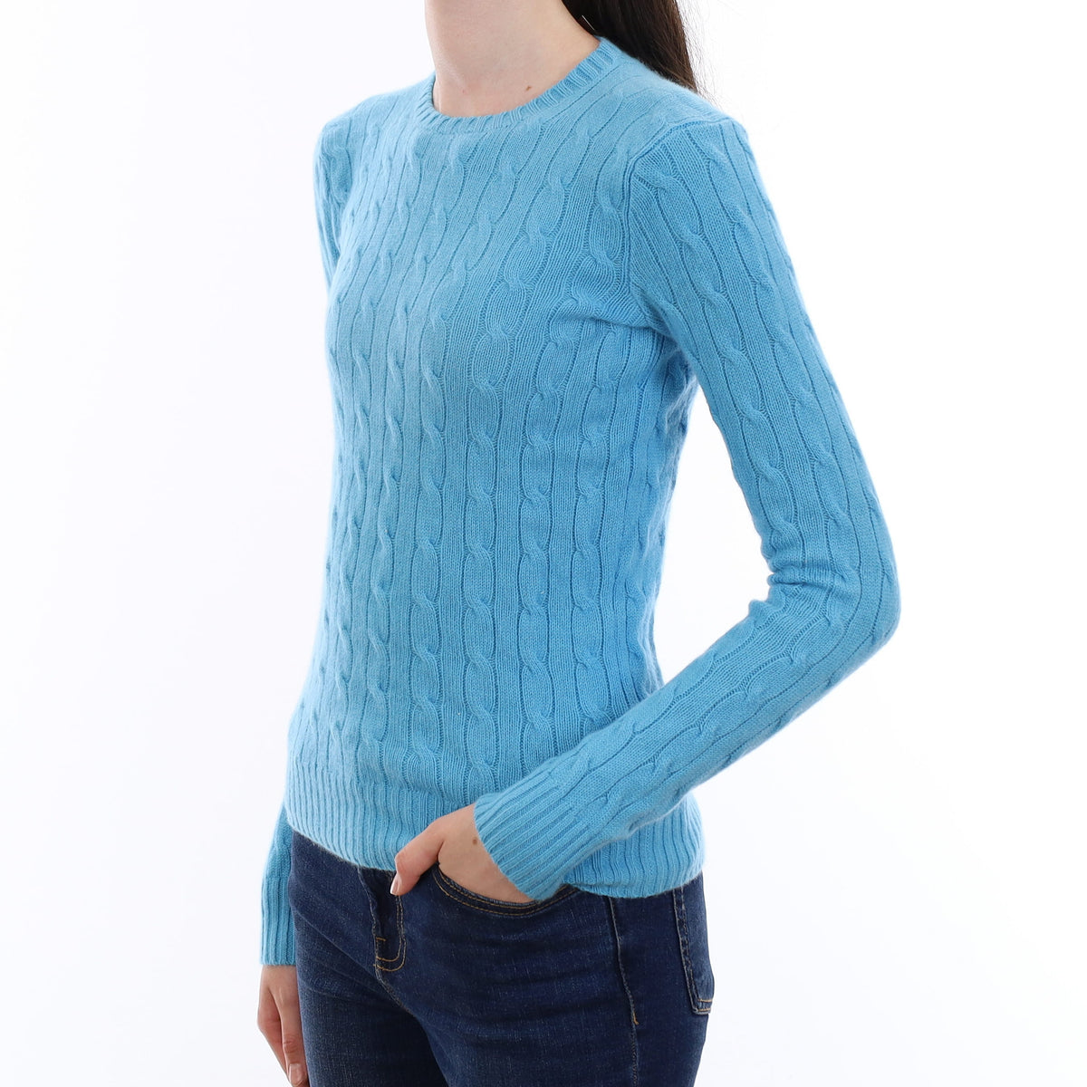 Ralph Lauren Mediterranean Blue Cable Cashmere Crew Neck Jumper Extra Small