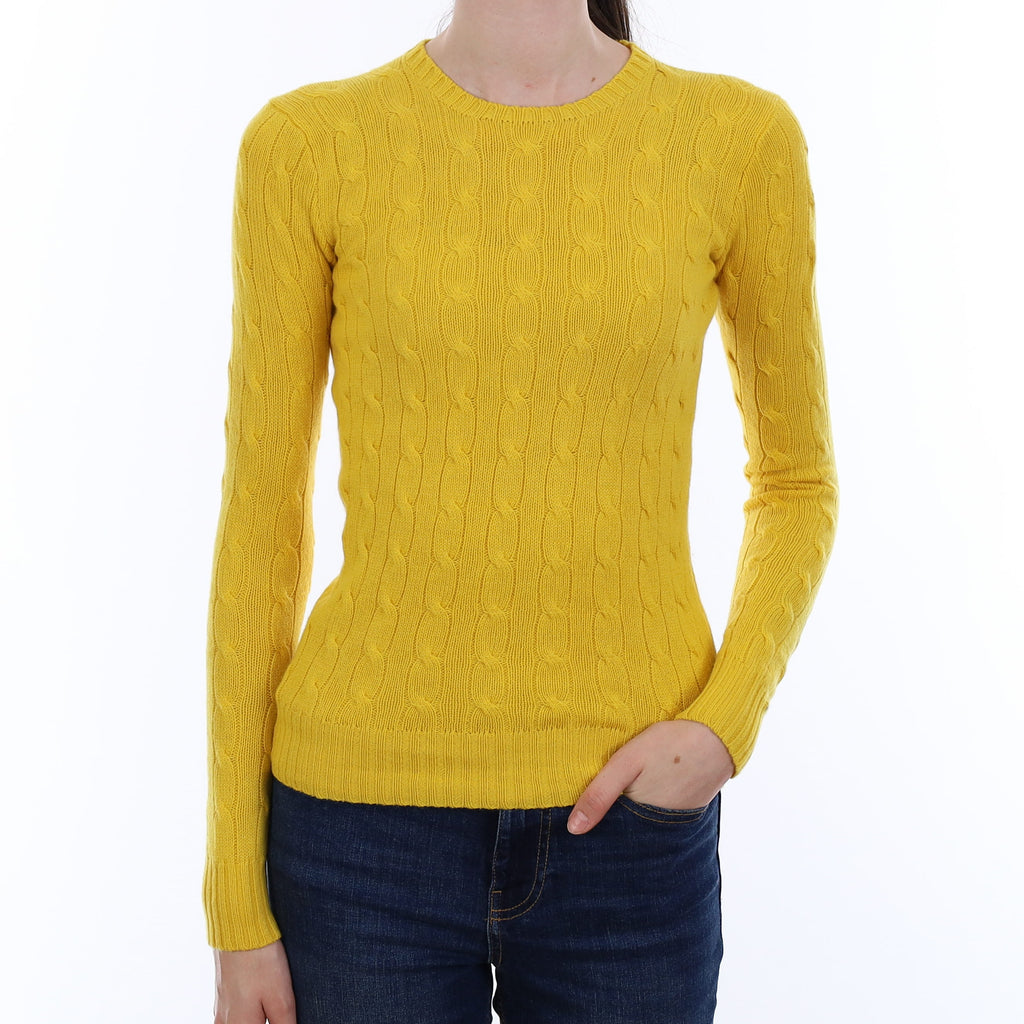 Ralph Lauren Sunflower Yellow Cable Cashmere Crew Neck Jumper Extra Small