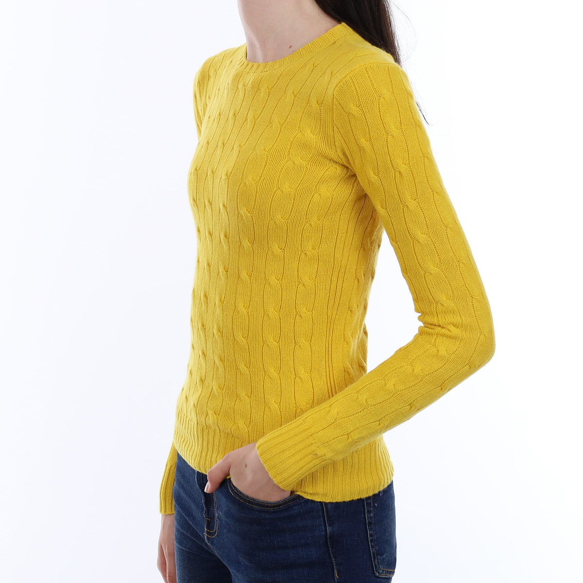 Ralph Lauren Sunflower Yellow Cable Cashmere Crew Neck Jumper Extra Small