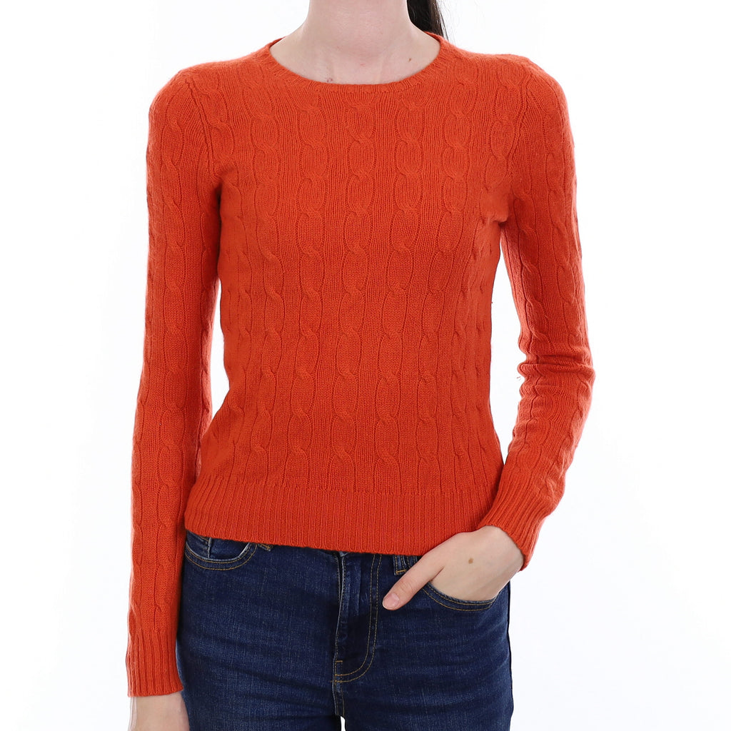 Ralph Lauren Burnt Orange Cable Cashmere Crew Neck Jumper Extra Small