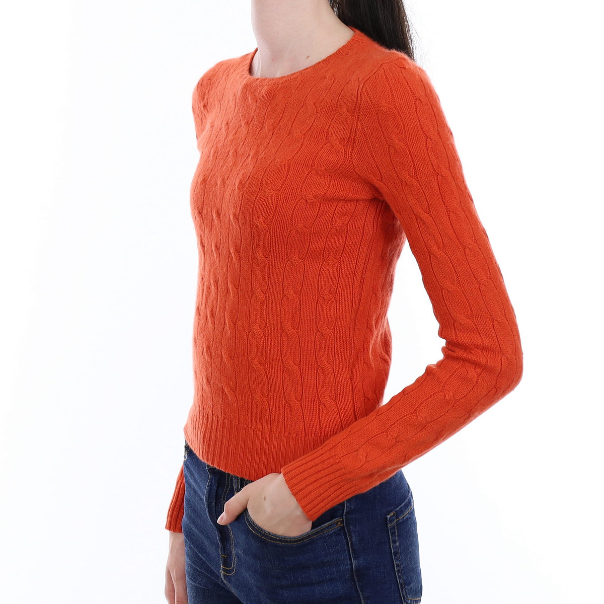 Ralph Lauren Burnt Orange Cable Cashmere Crew Neck Jumper Extra Small