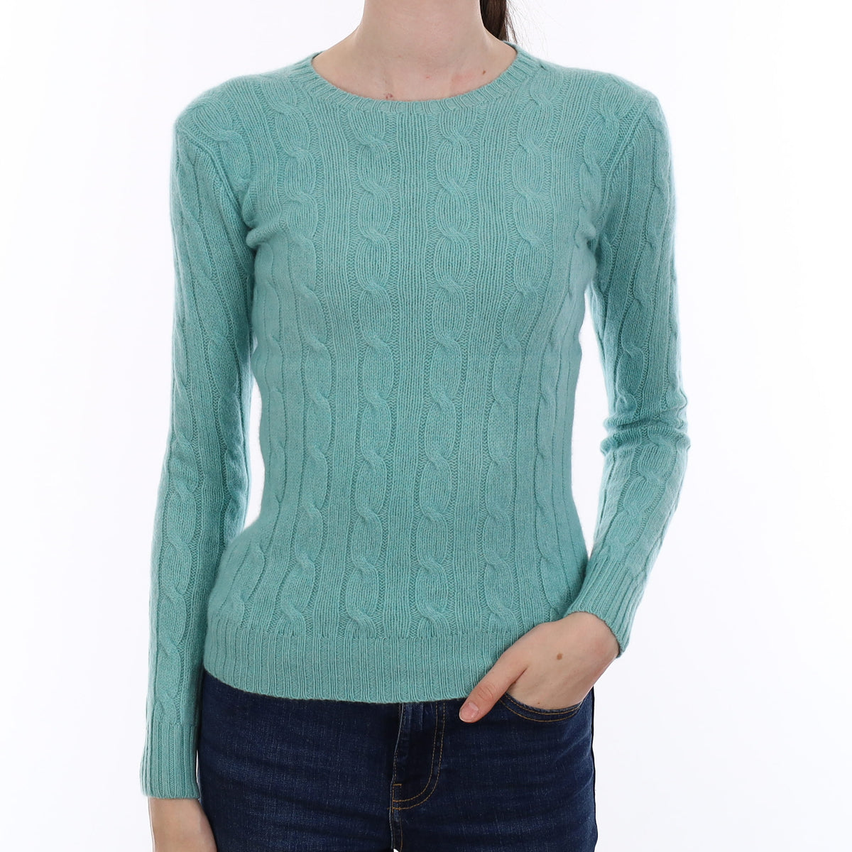 Ralph Lauren Aqua Blue Cashmere Crew Neck Jumper Extra Small