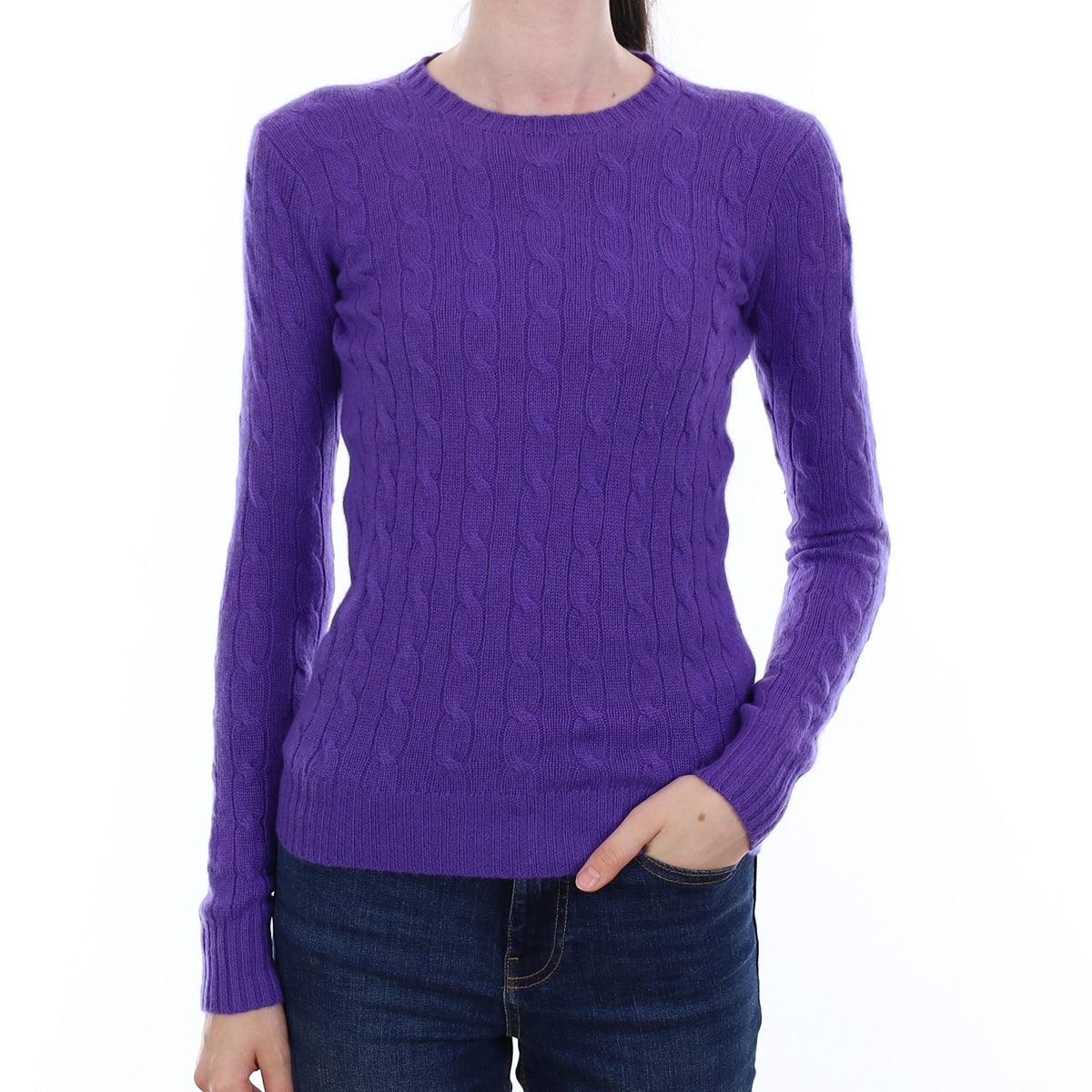Ralph Lauren Iris Purple Cable Cashmere Crew Neck Jumper Extra Small