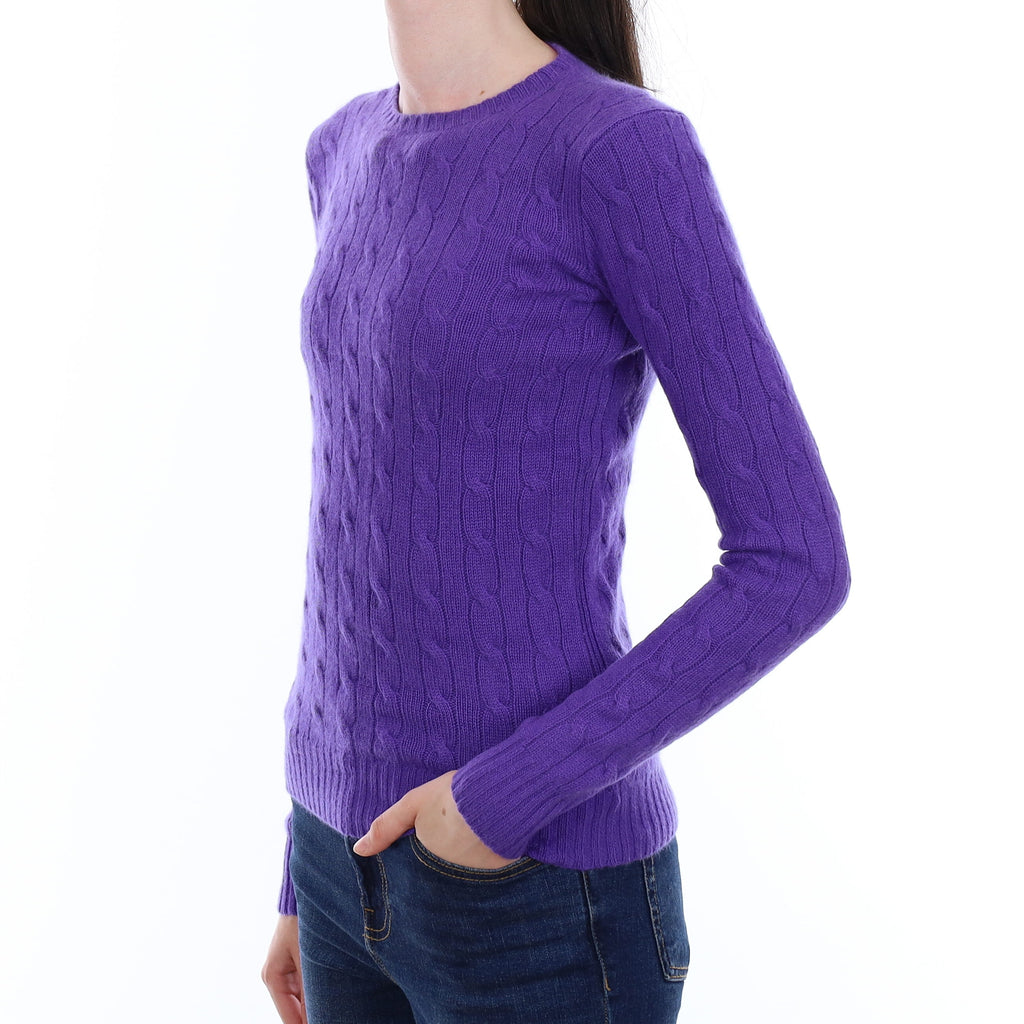 Ralph Lauren Iris Purple Cable Cashmere Crew Neck Jumper Extra Small