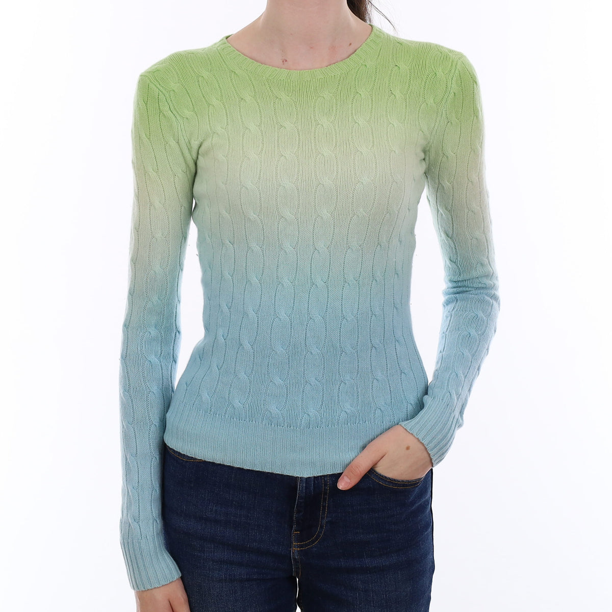 Ralph Lauren Blue & Green Ombré Cashmere Crew Neck Jumper Extra Small