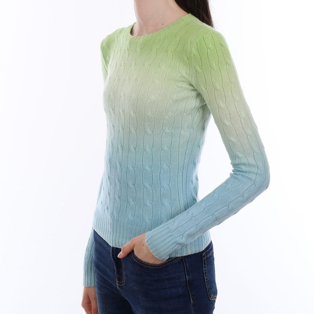 Ralph Lauren Blue & Green Ombré Cashmere Crew Neck Jumper Extra Small