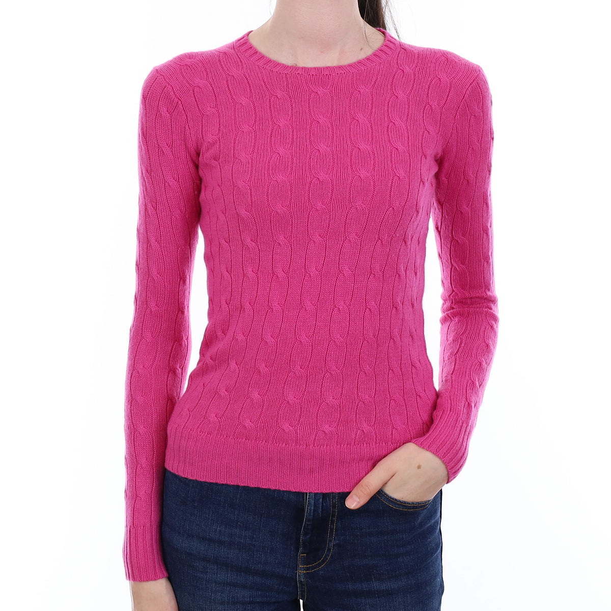 Ralph Lauren Lupin Pink Cable Cashmere Crew Neck Jumper Extra Small