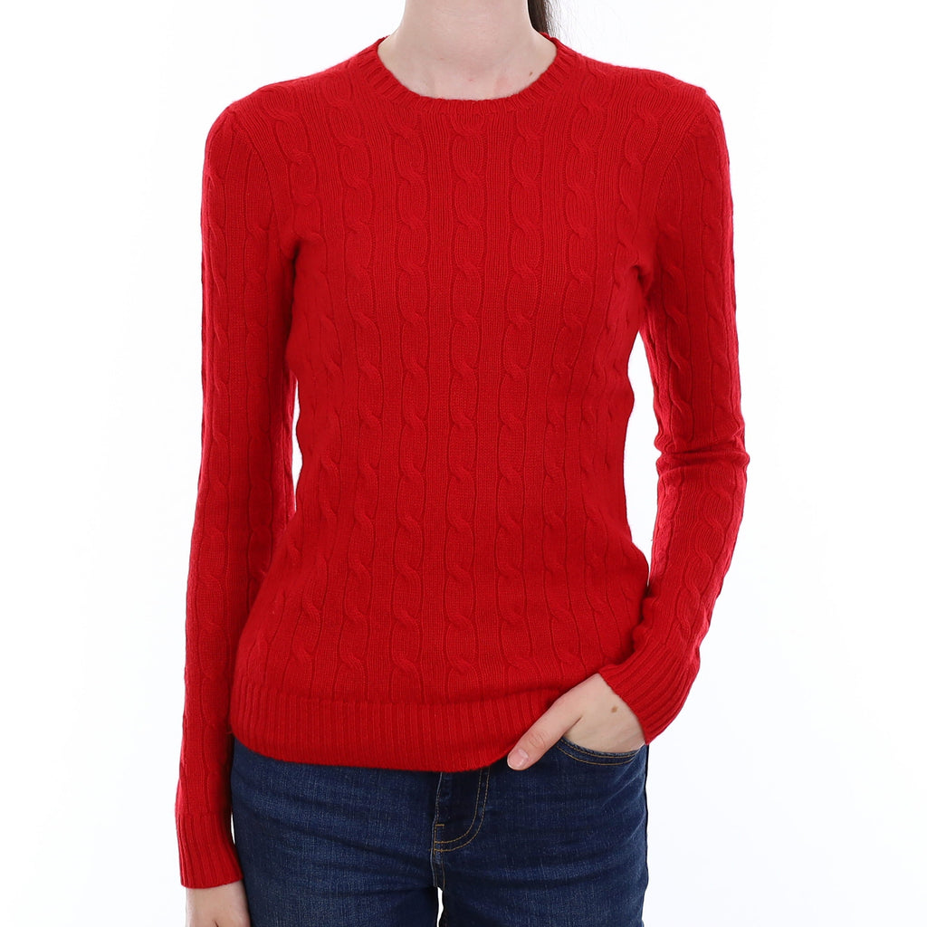 Ralph Lauren Berry Red Cable Cashmere Crew Neck Jumper Extra Small