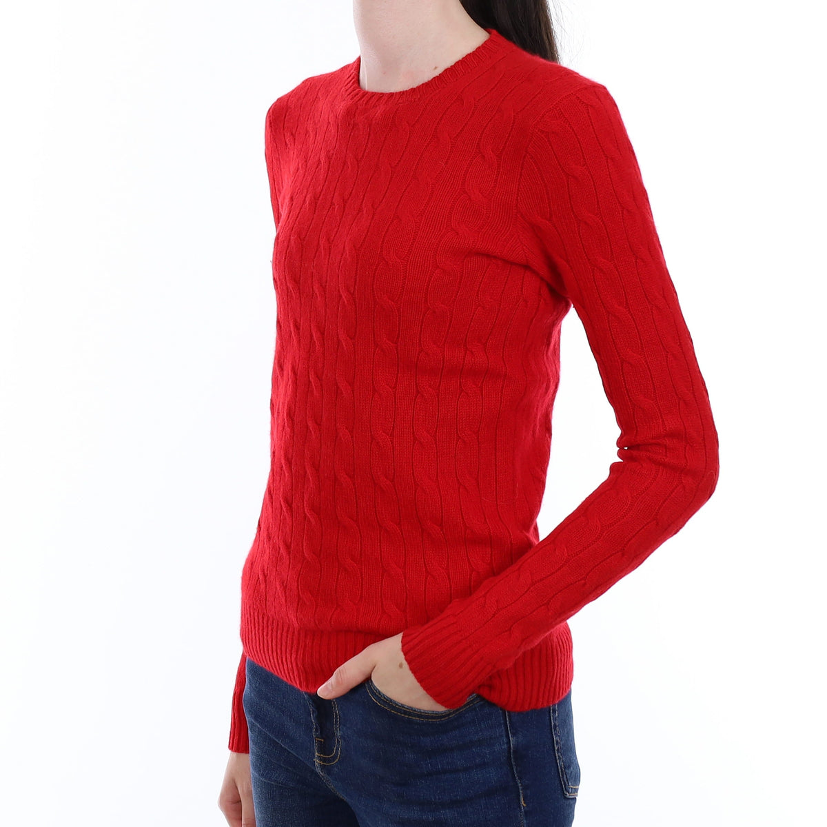 Ralph Lauren Berry Red Cable Cashmere Crew Neck Jumper Extra Small