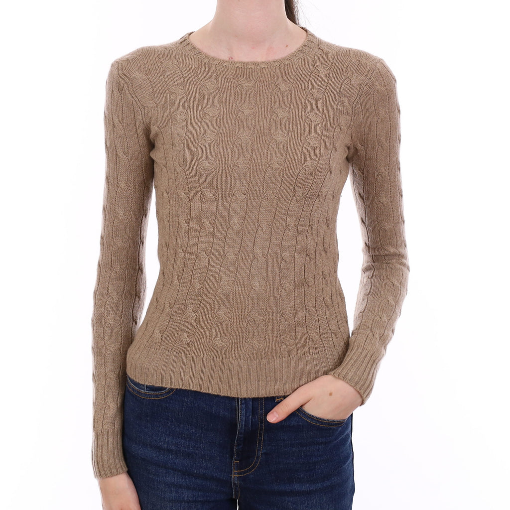 Ralph Lauren Mink Brown Cable Cashmere Crew Neck Jumper Extra Small