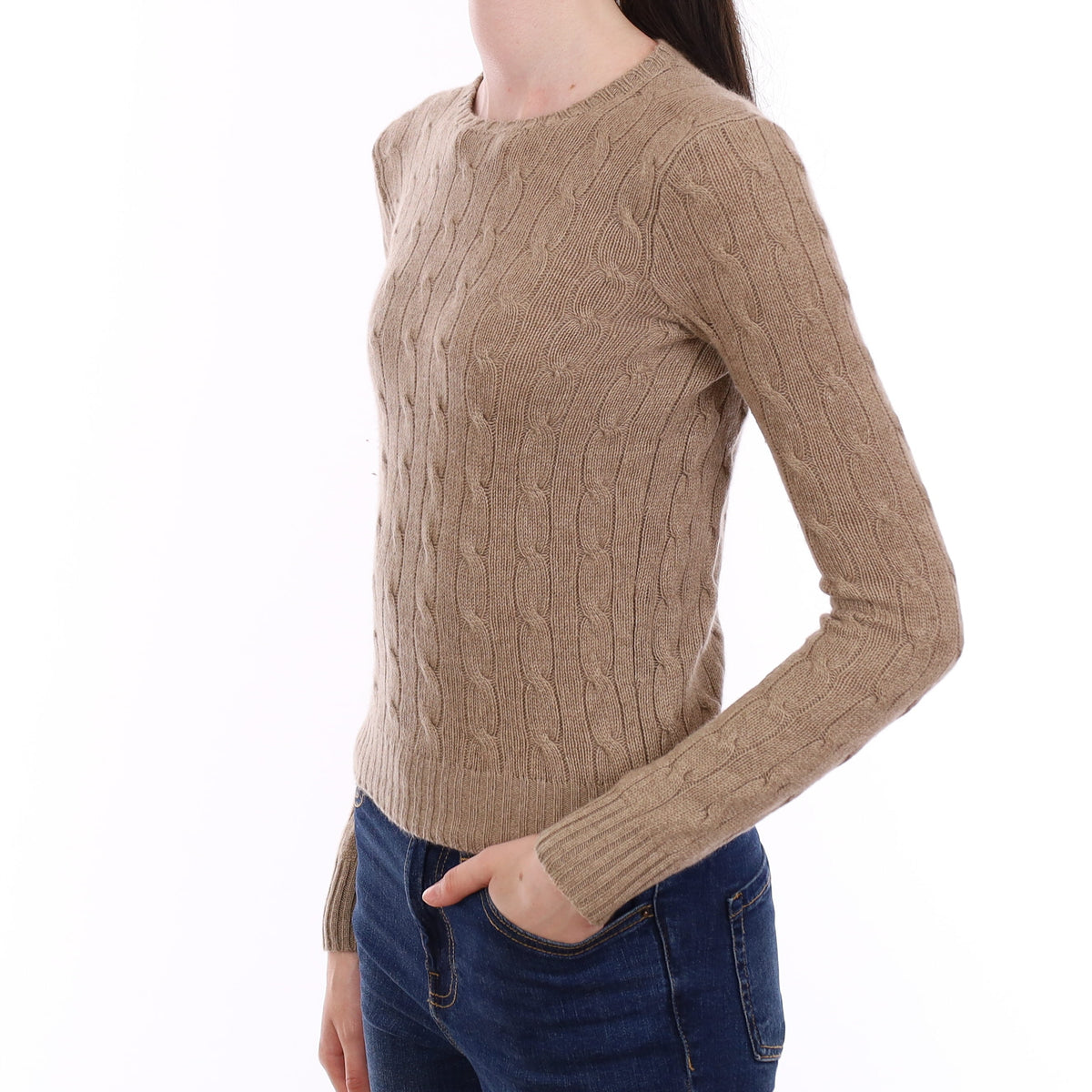 Ralph Lauren Mink Brown Cable Cashmere Crew Neck Jumper Extra Small