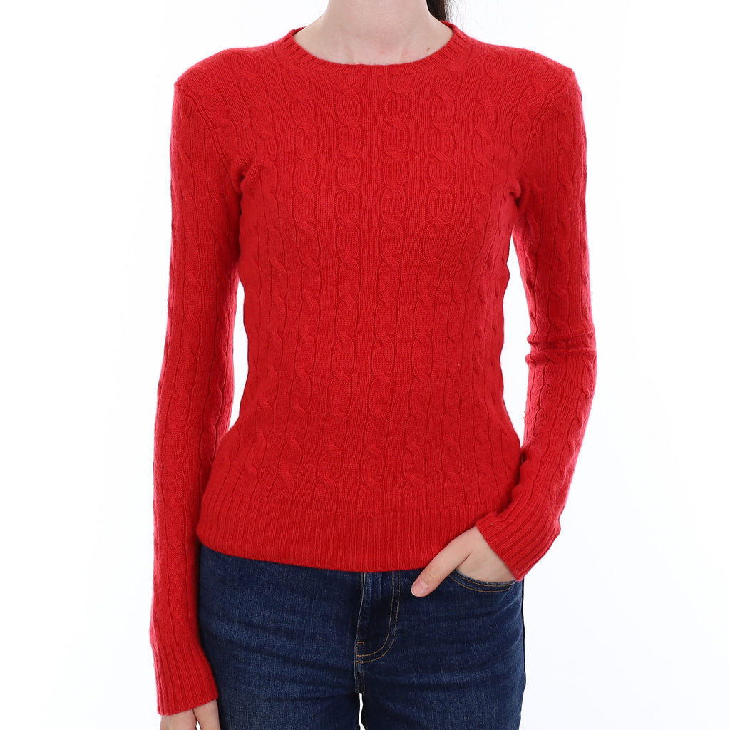 Ralph Lauren Strawberry Red Cable Cashmere Crew Neck Jumper Extra Small