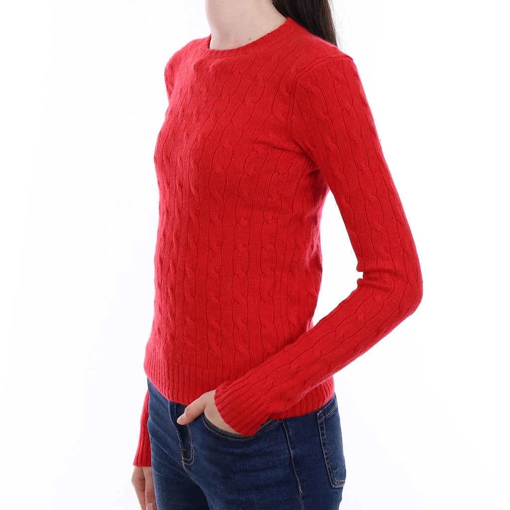 Ralph Lauren Strawberry Red Cable Cashmere Crew Neck Jumper Extra Small