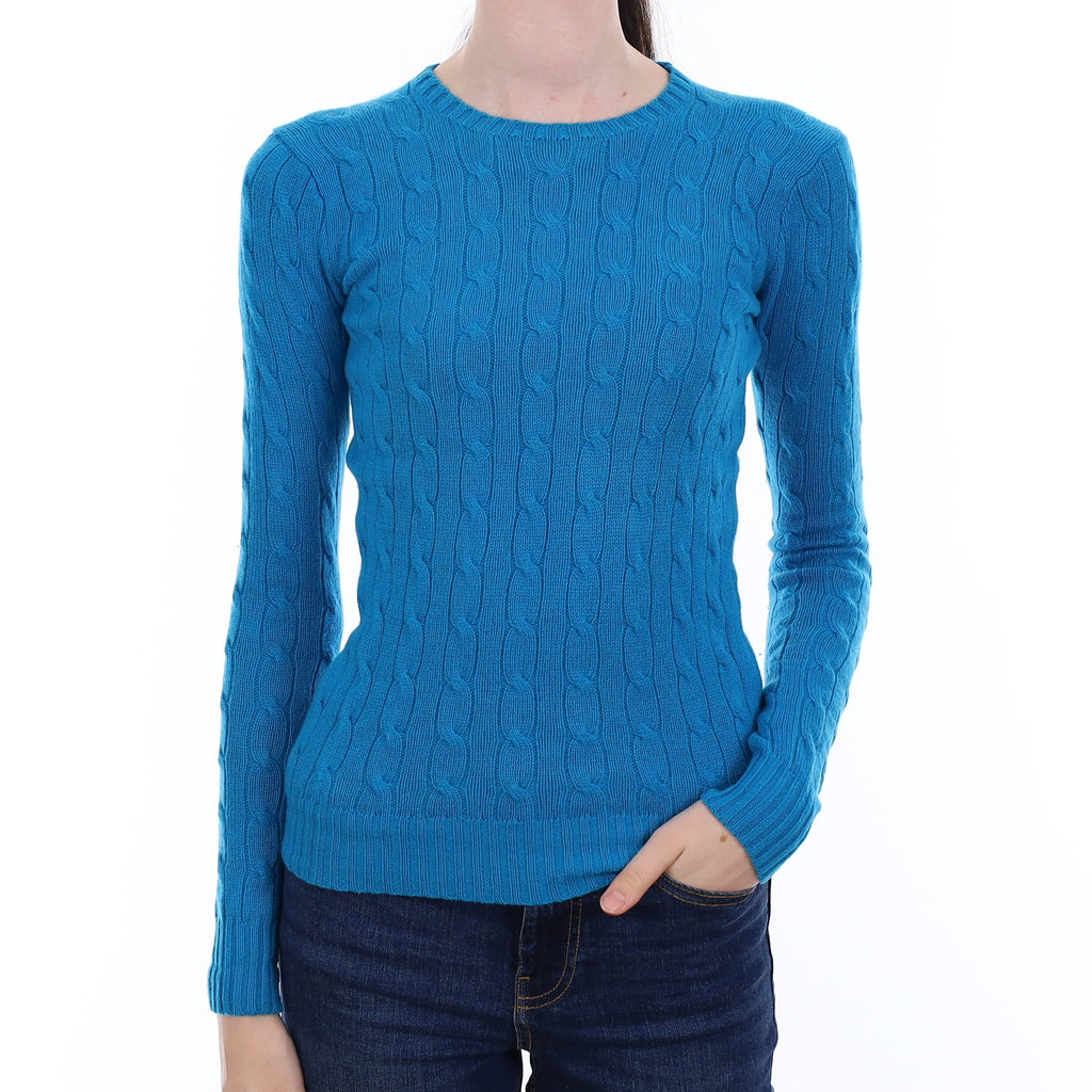 Ralph Lauren Tanzanite Blue Cable Cashmere Crew Neck Jumper Extra Small