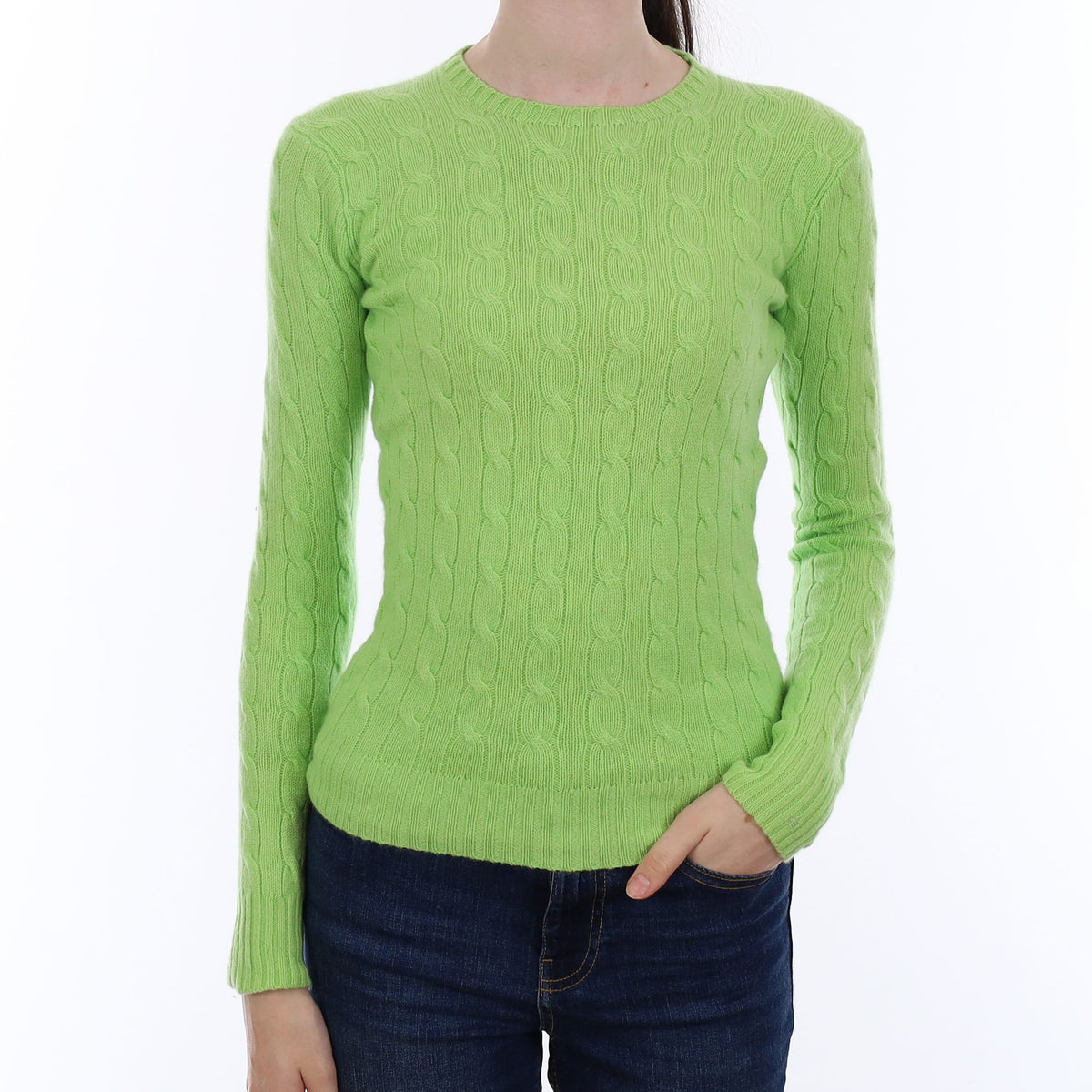 Ralph Lauren Spring Green Cable Cashmere Crew Neck Jumper Extra Small
