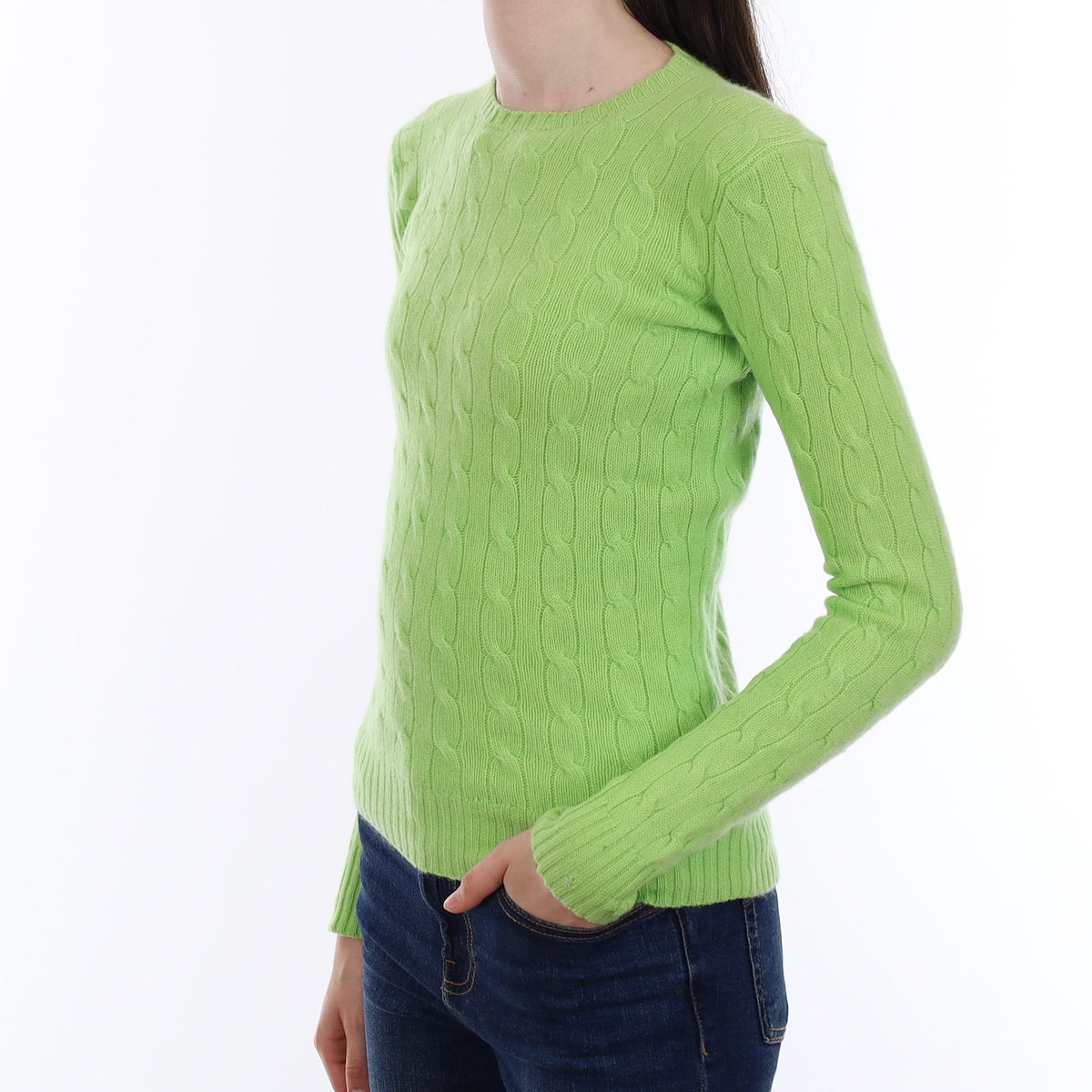 Ralph Lauren Spring Green Cable Cashmere Crew Neck Jumper Extra Small
