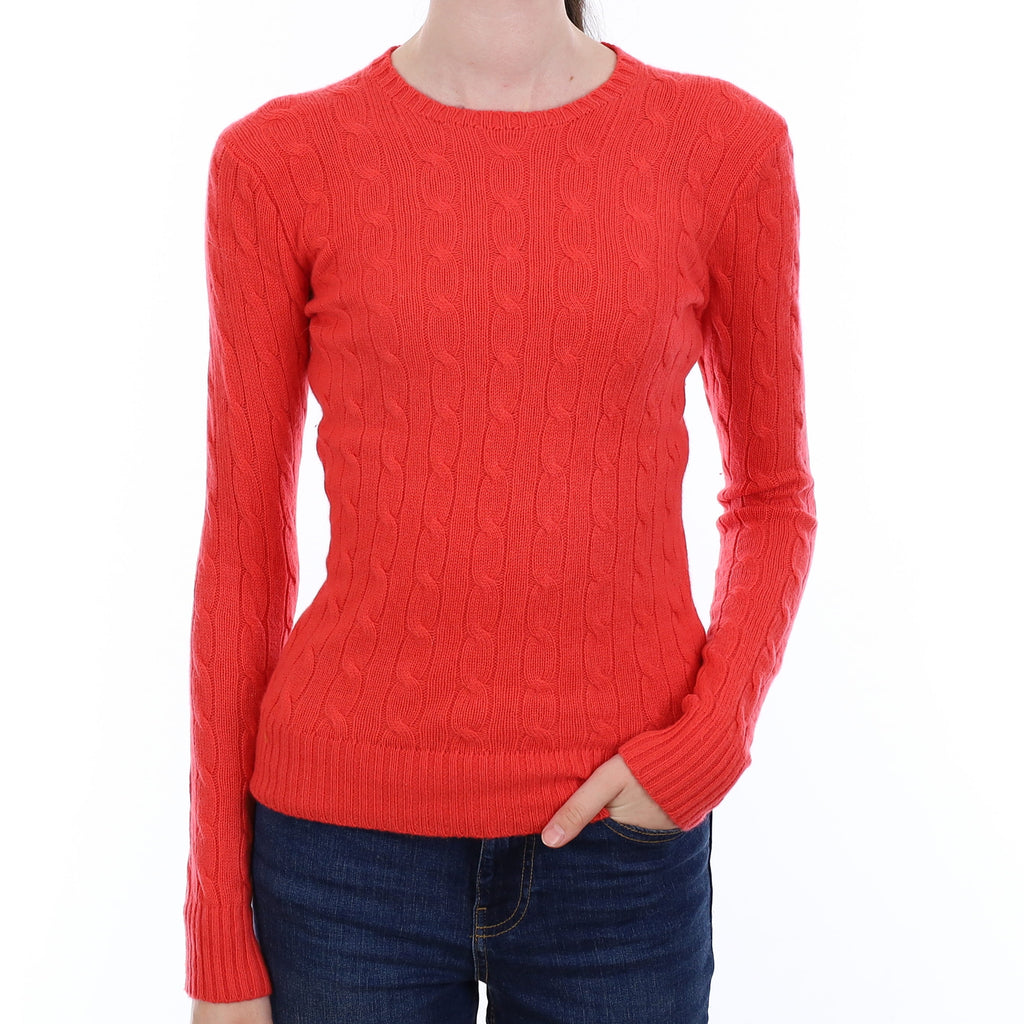 Ralph Lauren Vermillion Orange Cable Cashmere Crew Neck Jumper Extra Small