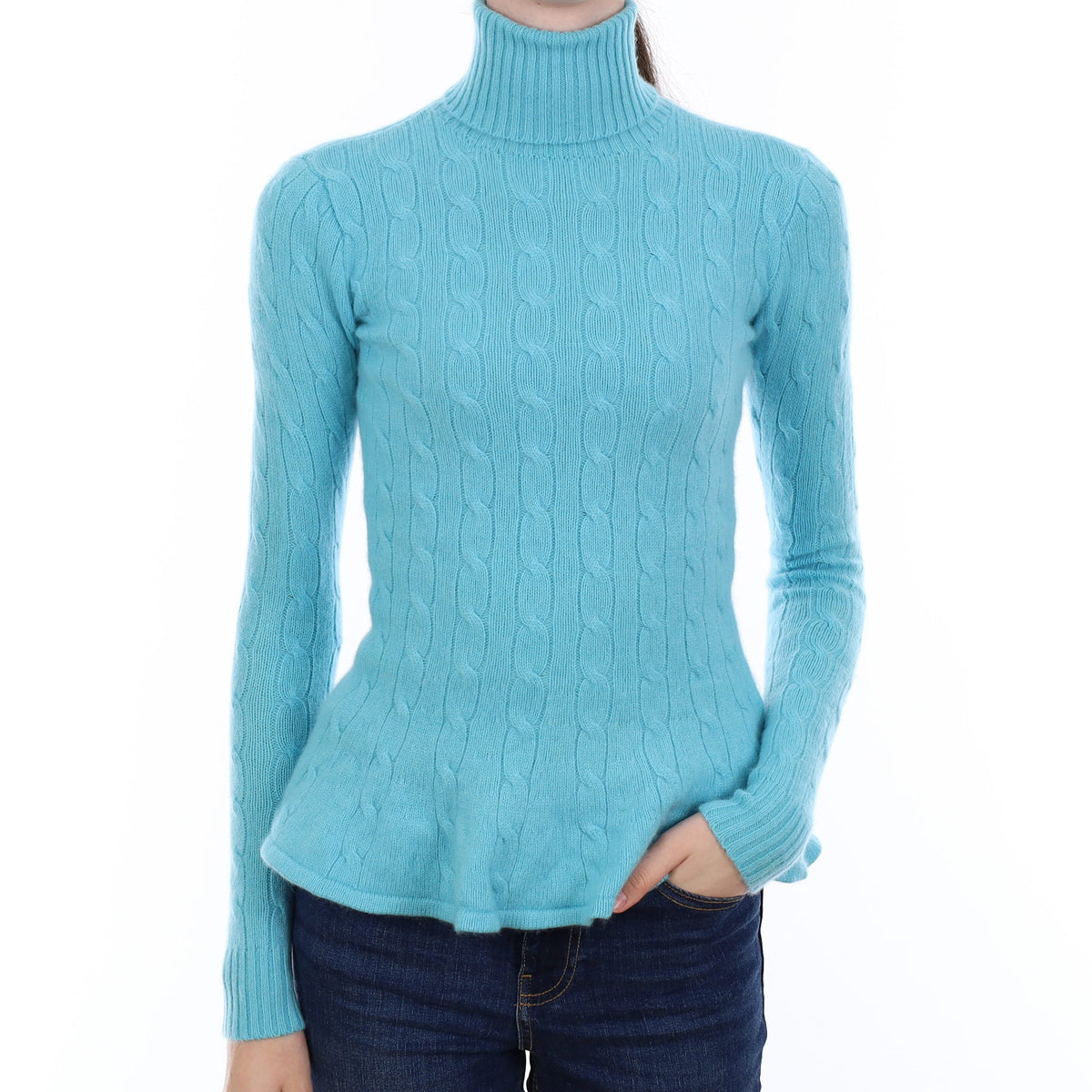 Ralph Lauren Aqua Marine Cashmere Peplum Polo Neck Jumper Extra Small