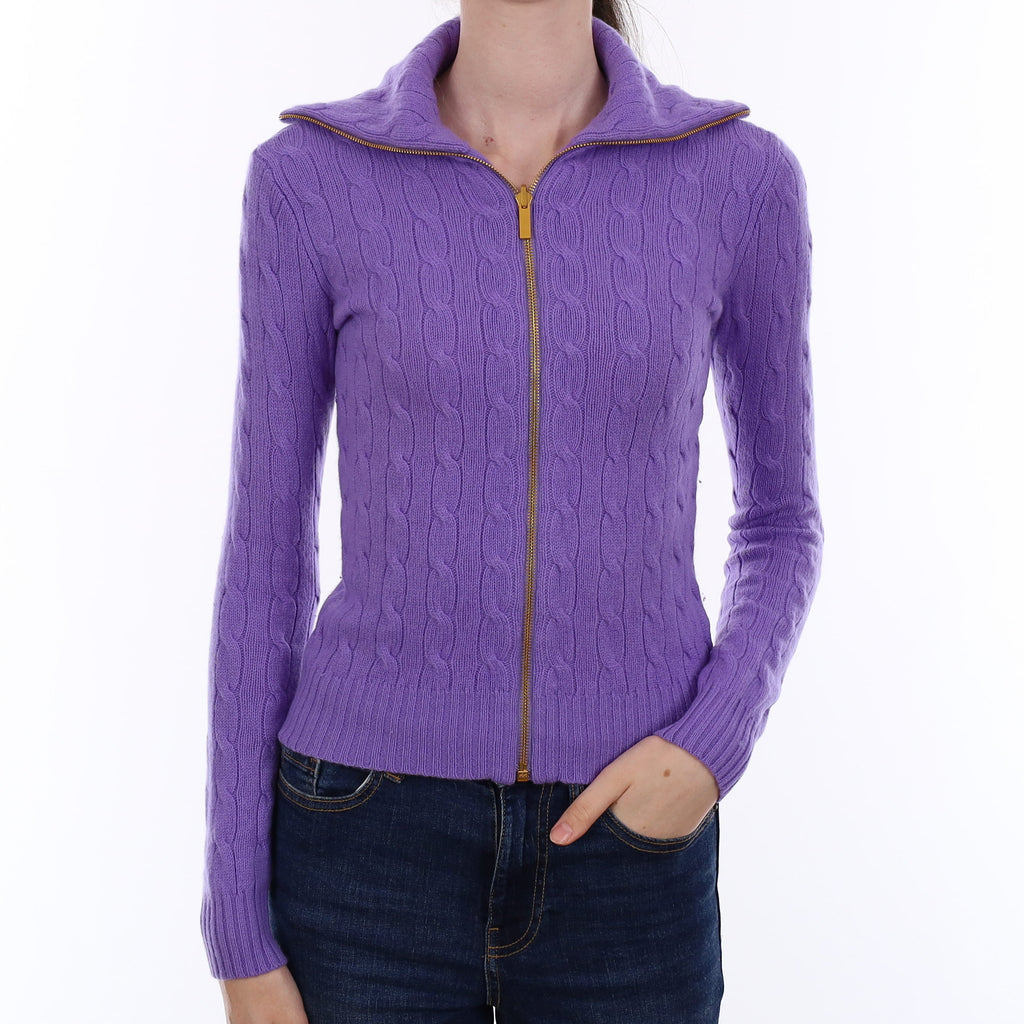 Ralph Lauren Periwinkle Purple Cable Cashmere Zip Up Cardigan Extra Small