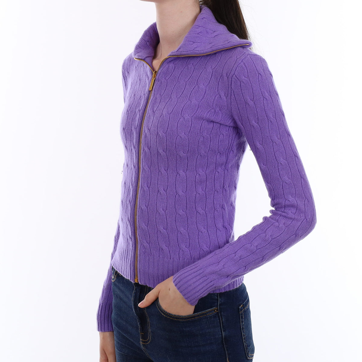 Ralph Lauren Periwinkle Purple Cable Cashmere Zip Up Cardigan Extra Small