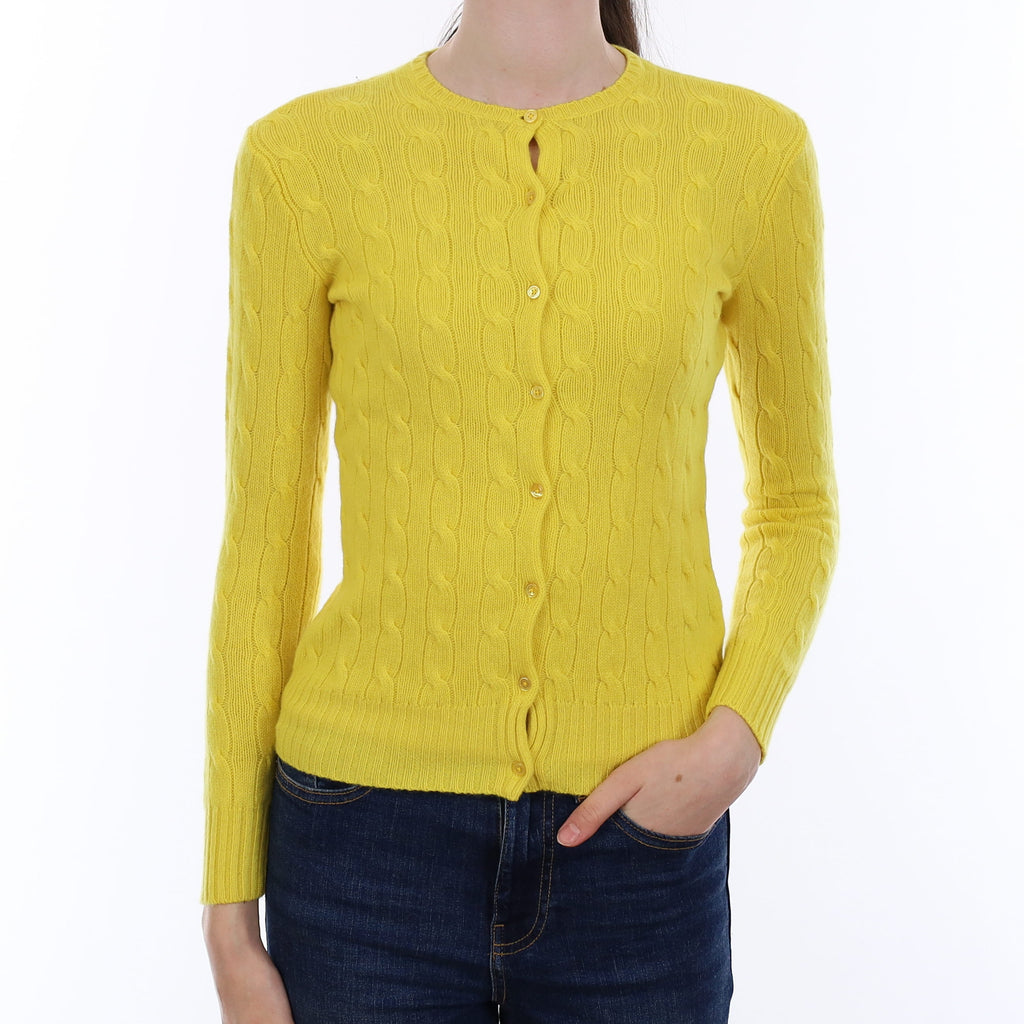 Ralph Lauren Citrus Yellow Cable Cashmere Crew Neck Cardigan Extra Small
