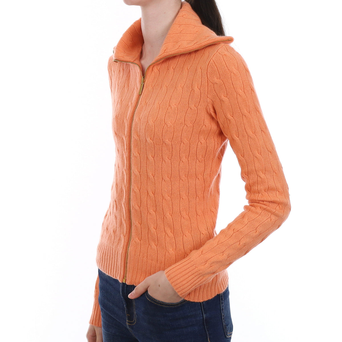 Ralph Lauren Peach Cable Cashmere Zip Up Cardigan Extra Small